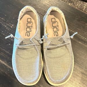 Hey Dude Youth Light Gray Linen color loafers